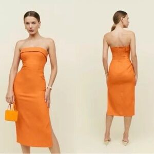 Reformation Strapless Marcella Linen Dress
